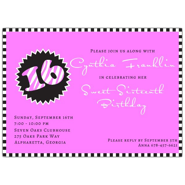 16th Birthday Invitations
 16th Birthday Invitations Pink Zebra