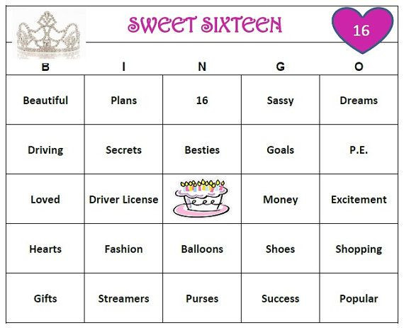 16th Birthday Party Games
 Sweet 16 Birthday Party Bingo Game 60 Cards by