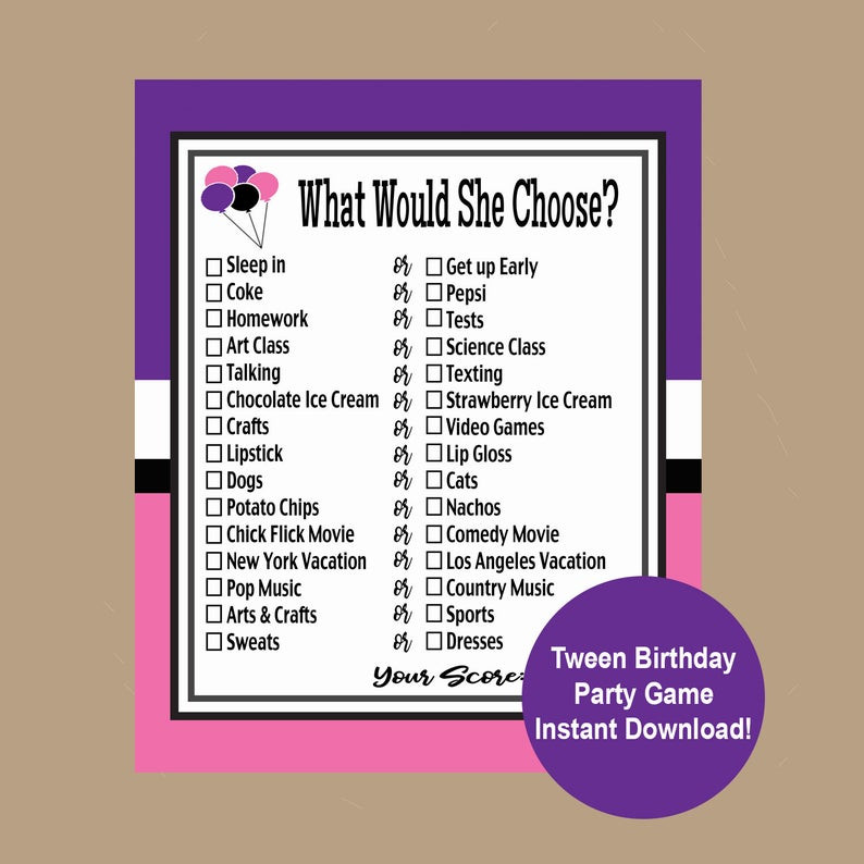 16th Birthday Party Games
 Teen Birthday Game Tween Birthday Party Game Teen Birthday