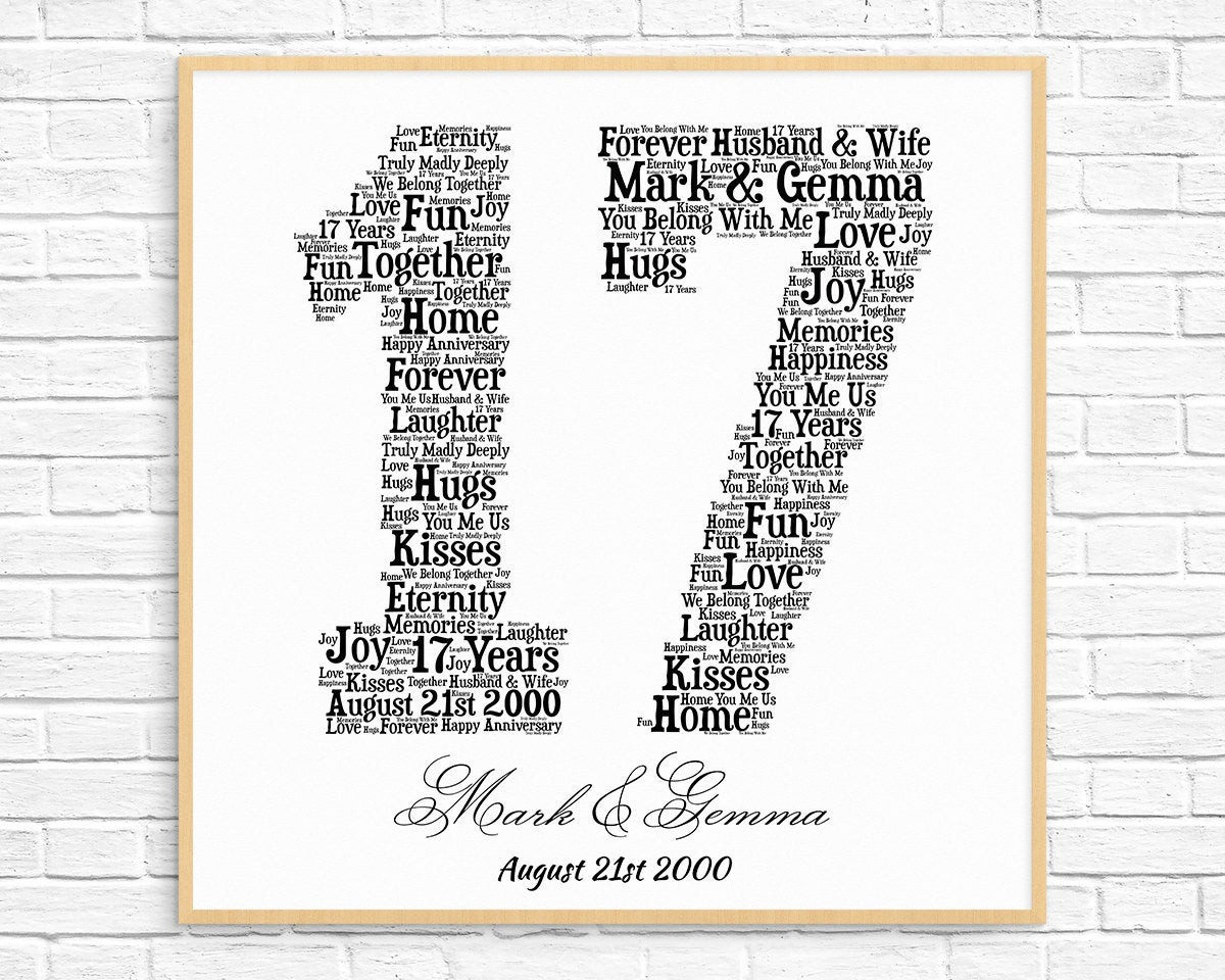 17Th Year Anniversary Gift Ideas
 PERSONALIZED 17TH ANNIVERSARY Gift Word Art Printable Art