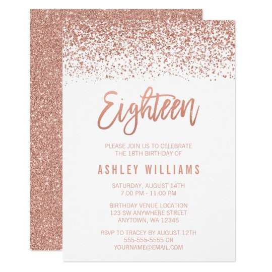 18th Birthday Party Invitations
 Modern Rose Gold Faux Glitter 18th Birthday Invitation