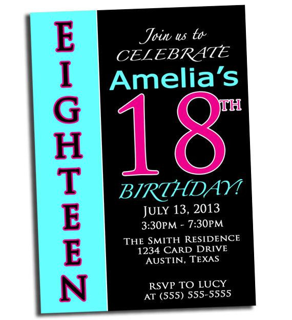 18th Birthday Party Invitations
 Items similar to 18th Birthday Party Invitation Pink Black