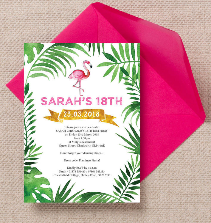 18th Birthday Party Invitations
 Pink Flamingo Tropical Themed 18th Birthday Party