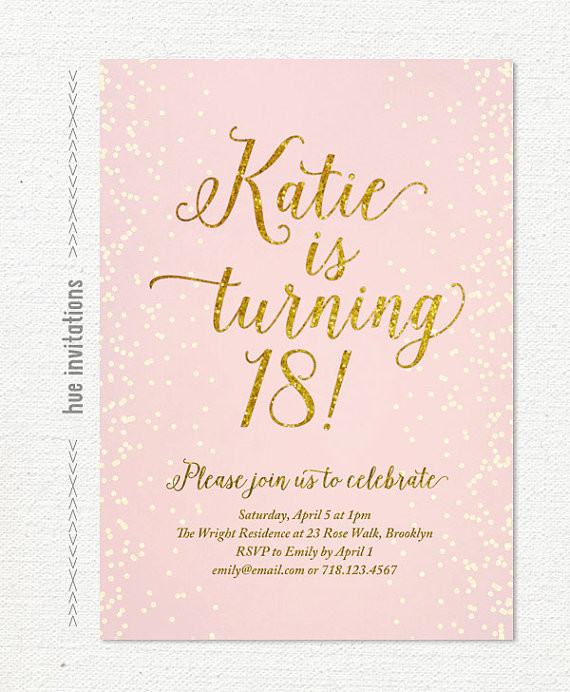 18th Birthday Party Invitations
 pink gold glitter 18th birthday invitation for girl modern