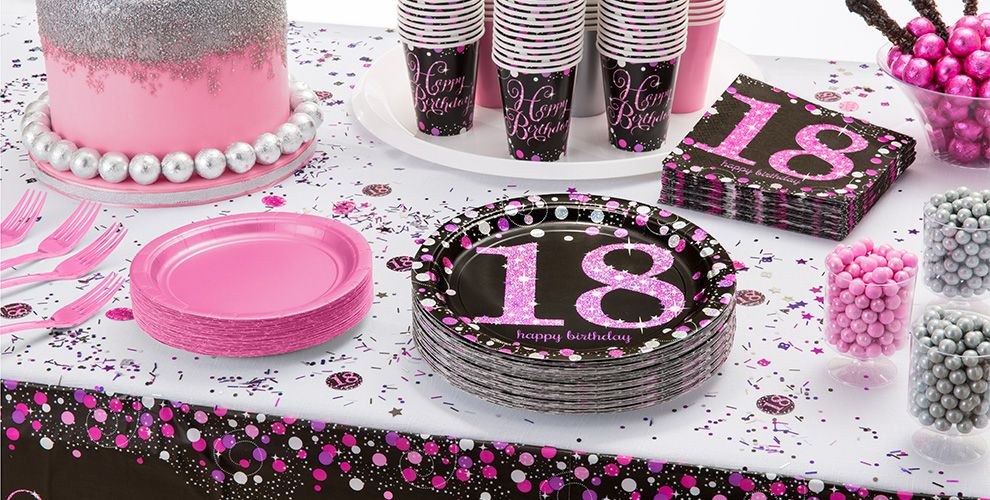 18th Birthday Party Supplies
 Pink Sparkling Celebration 18th Birthday Party Supplies