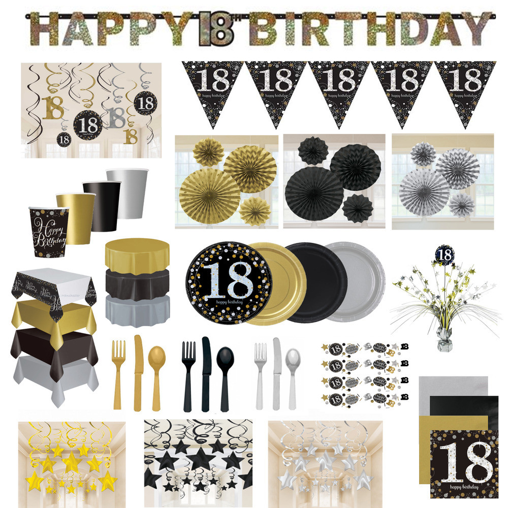 18th Birthday Party Supplies
 18th Birthday Party Decorations Black Gold Tableware