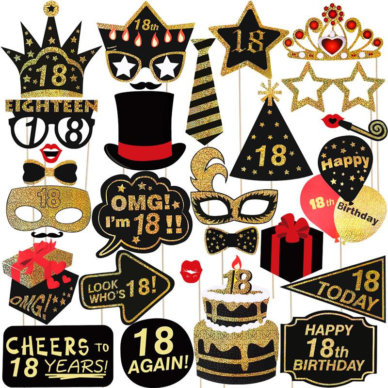 18th Birthday Party Supplies
 29 Pcs 18th Happy Birthday Glitter Booth Props Party