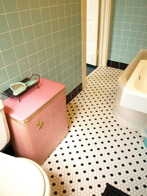 1940S Bathroom Tile
 Kristen and Paul s 1940s style aqua and black tile