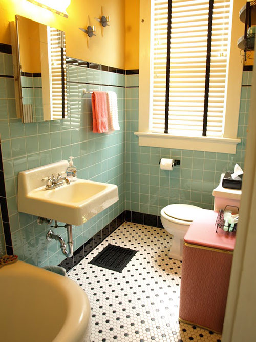 1940S Bathroom Tile
 Kristen and Paul s 1940s style aqua and black tile