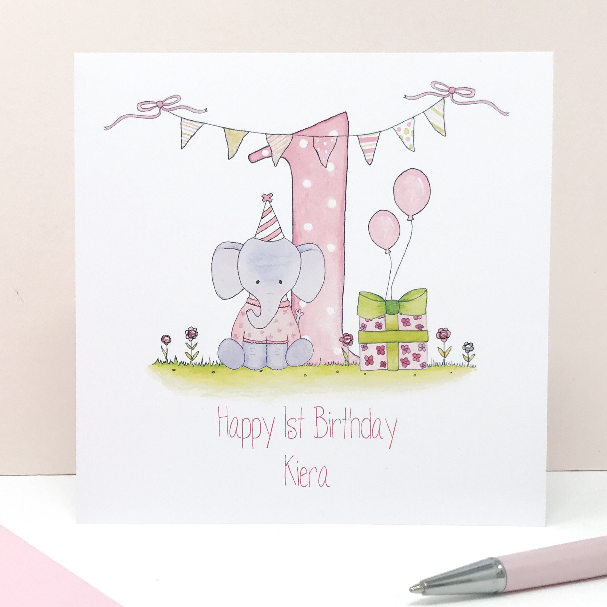 1st Birthday Card
 Personalised Girls First Birthday Card Personalised 1st