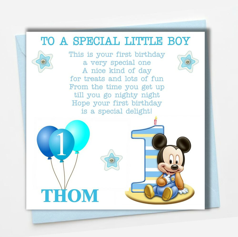 1st Birthday Card
 Personalised Mickey Mouse Boy Son Grandson Godson Babies