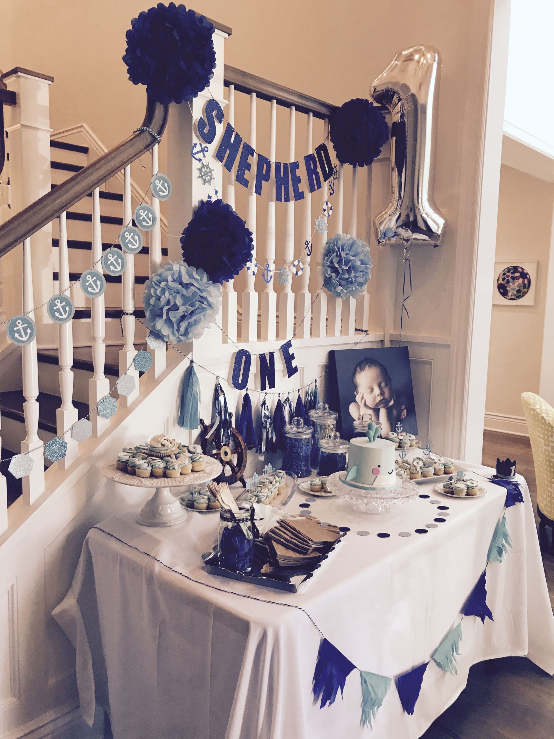 1St Birthday Party Decorations For Baby Boy
 Dessert table for baby s first birthday