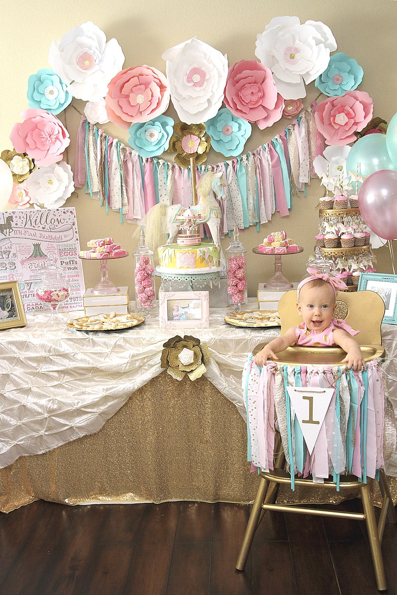 1st Birthday Party Theme
 A Pink & Gold Carousel 1st Birthday Party Party Ideas