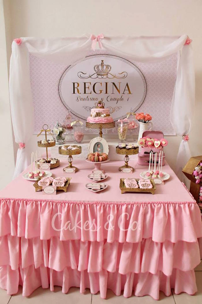 1st Birthday Party Theme
 Kara s Party Ideas Pink & Gold Princess First Birthday Party