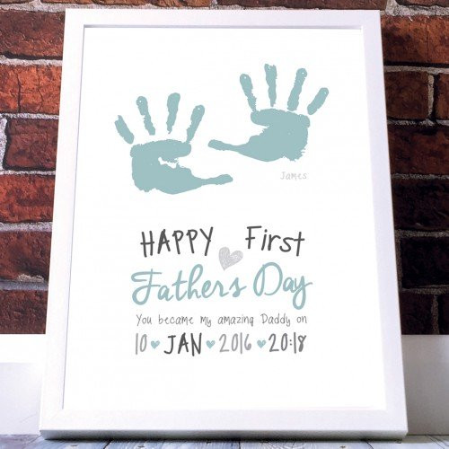 1St Father'S Day Gift Ideas From Baby
 Personalised Baby Hand Print First Father s Day Poster Blue