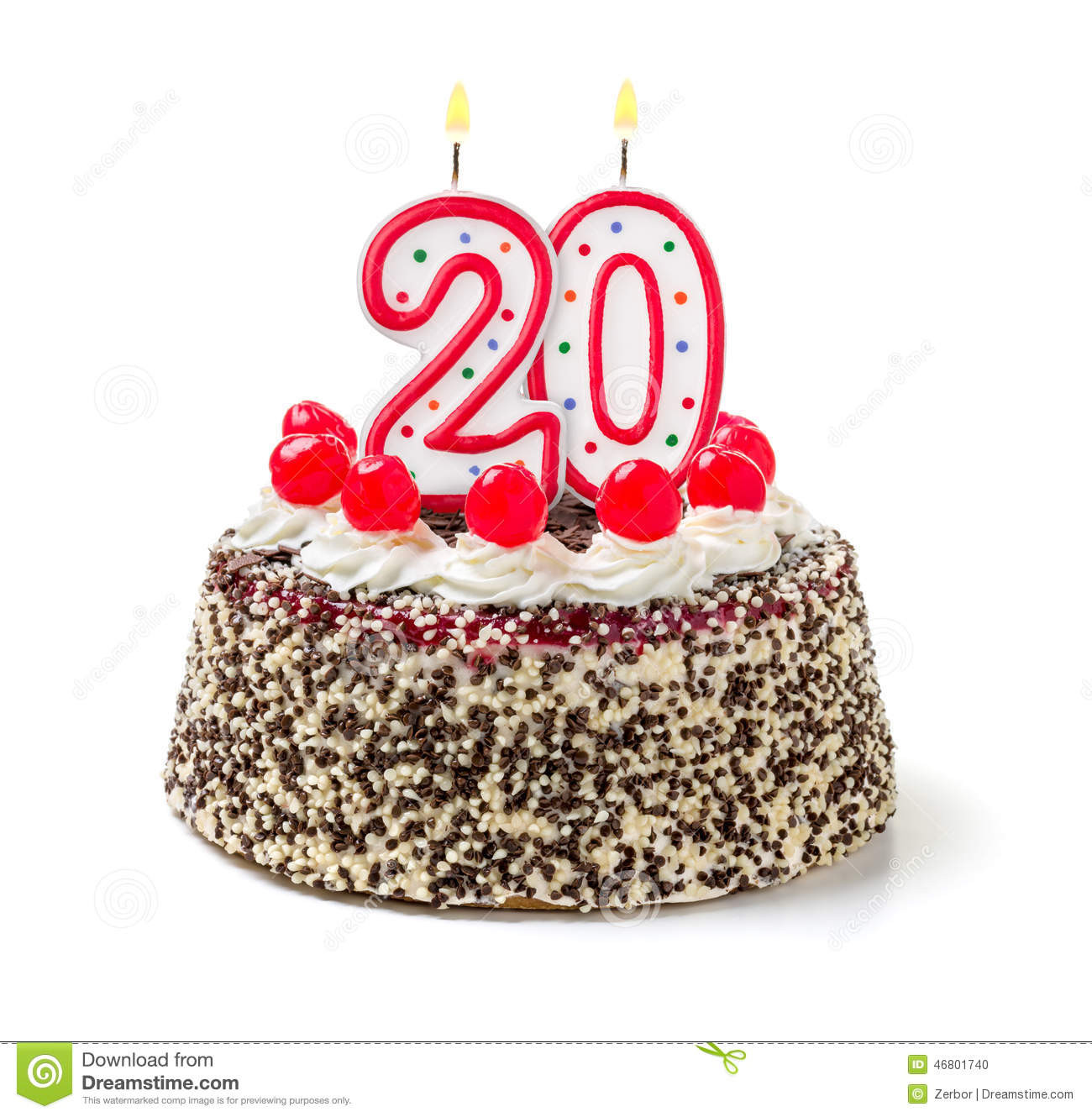 20 Birthday Cake
 Cake With Burning Candle Number 20 Stock Image of