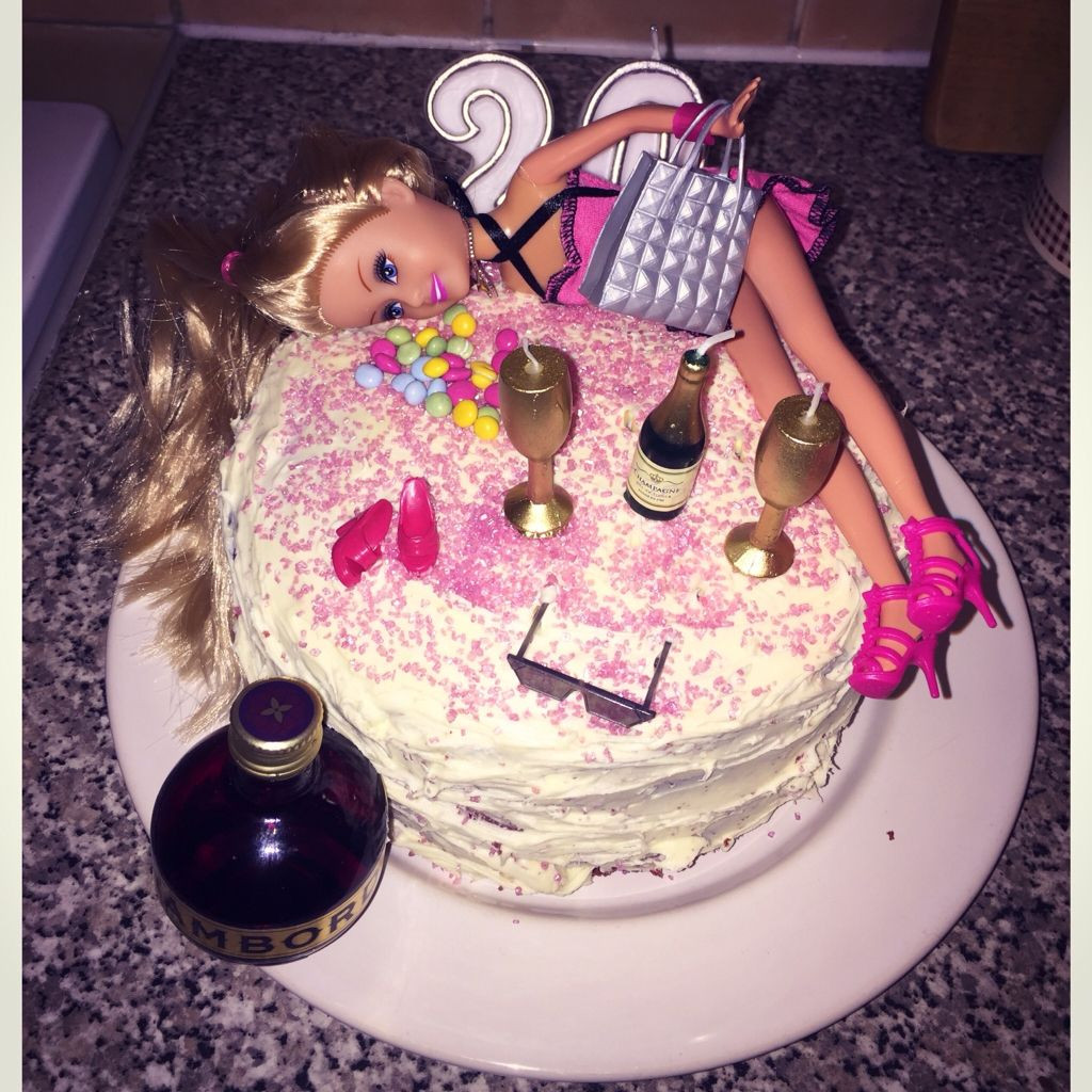 20th Birthday Cake Ideas
 Tipsy barbie 20th birthday cake
