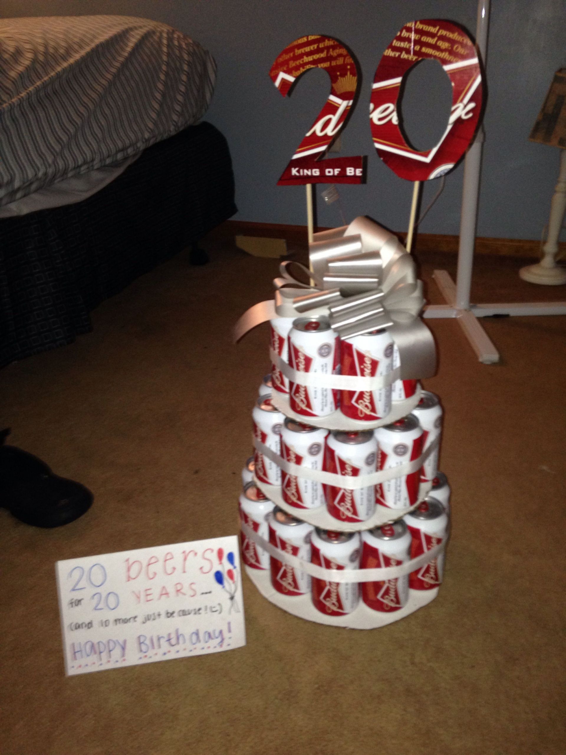 20Th Birthday Gift Ideas For Boyfriend
 Beer cake for my boyfriends birthday 20 beers for 20