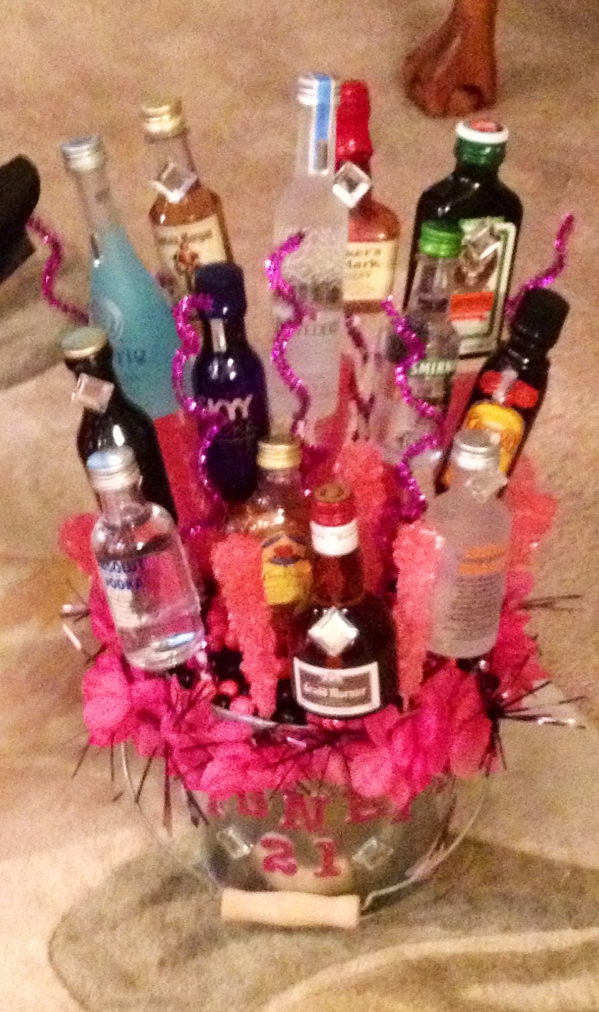 21st Birthday Gift Basket
 Made an edible alcohol basket for my dear friend for her
