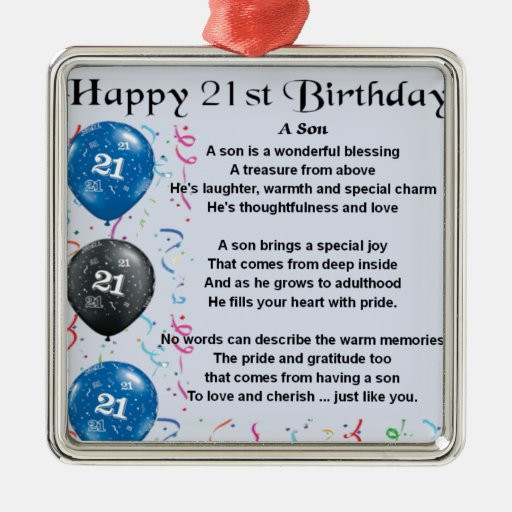 21St Birthday Gift Ideas For Son
 Son Poem 21st Birthday Design Metal Ornament