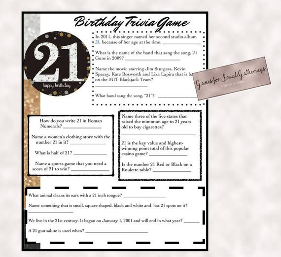 21st Birthday Party Games
 21st Birthday Trivia Game Instant Download Everything to