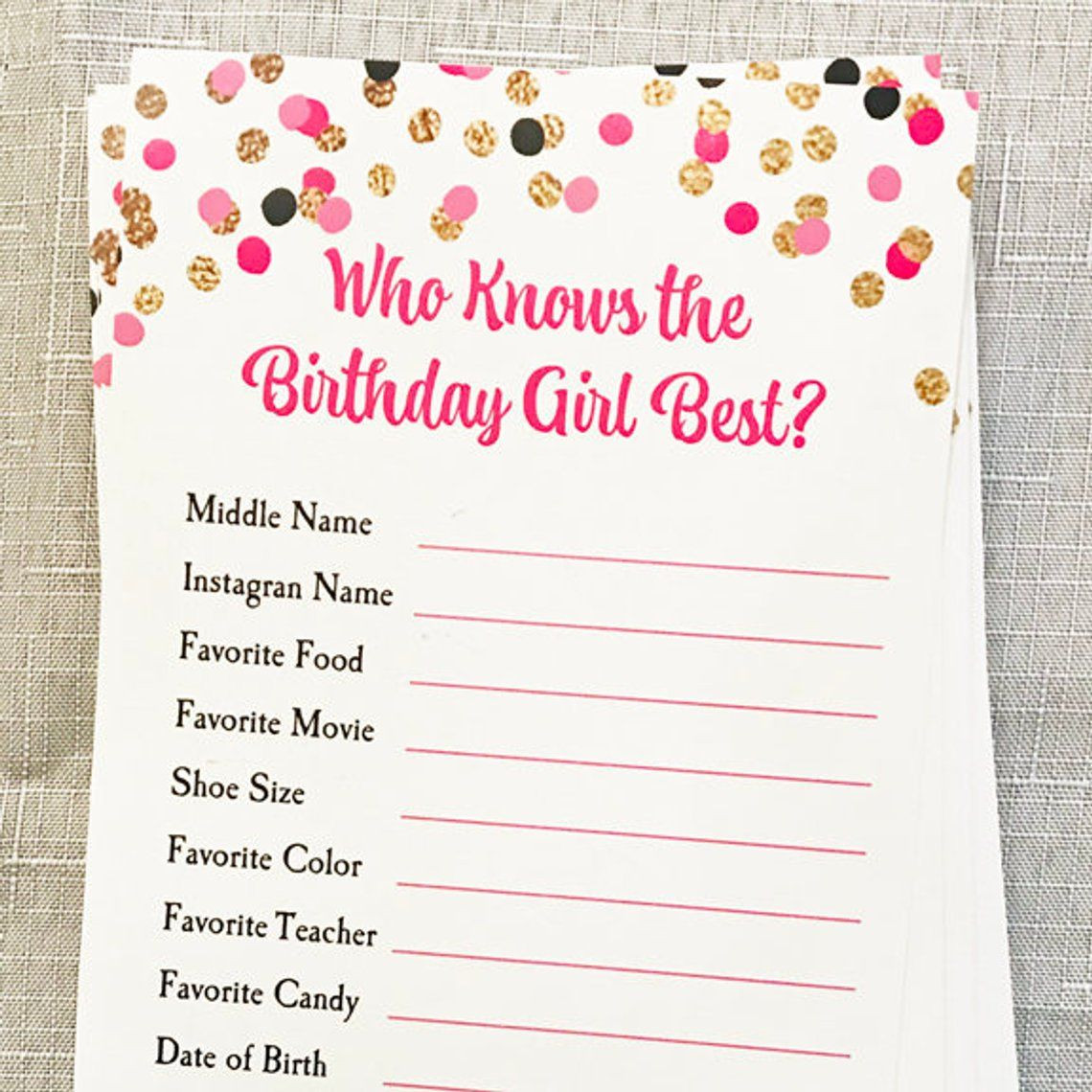 21st Birthday Party Games
 Who Knows Birthday Girl Best Party Game Printable or