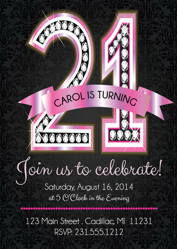 21st Birthday Party Invitations
 21st Birthday Invitations Pink Diamond 21st Birthday