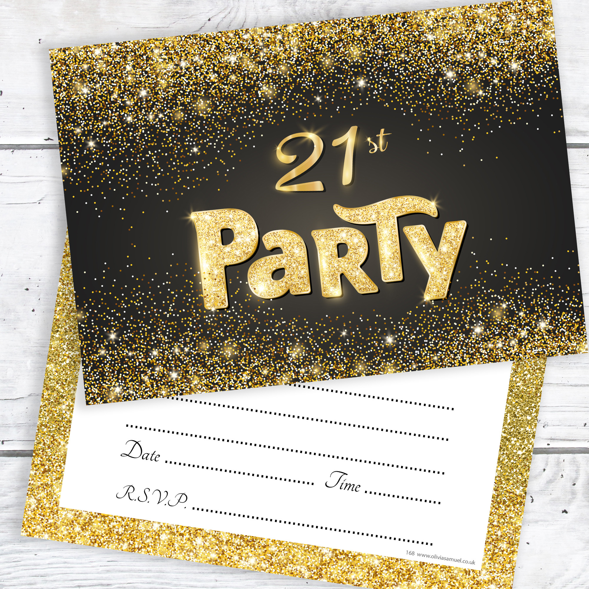 21st Birthday Party Invitations
 Black and Gold Effect 21st Birthday Party Invitations