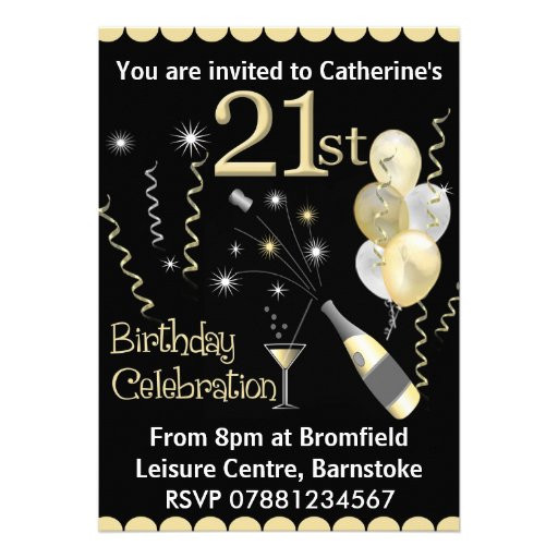 21st Birthday Party Invitations
 21st Birthday Party Invitations Black & Gold 5" X 7