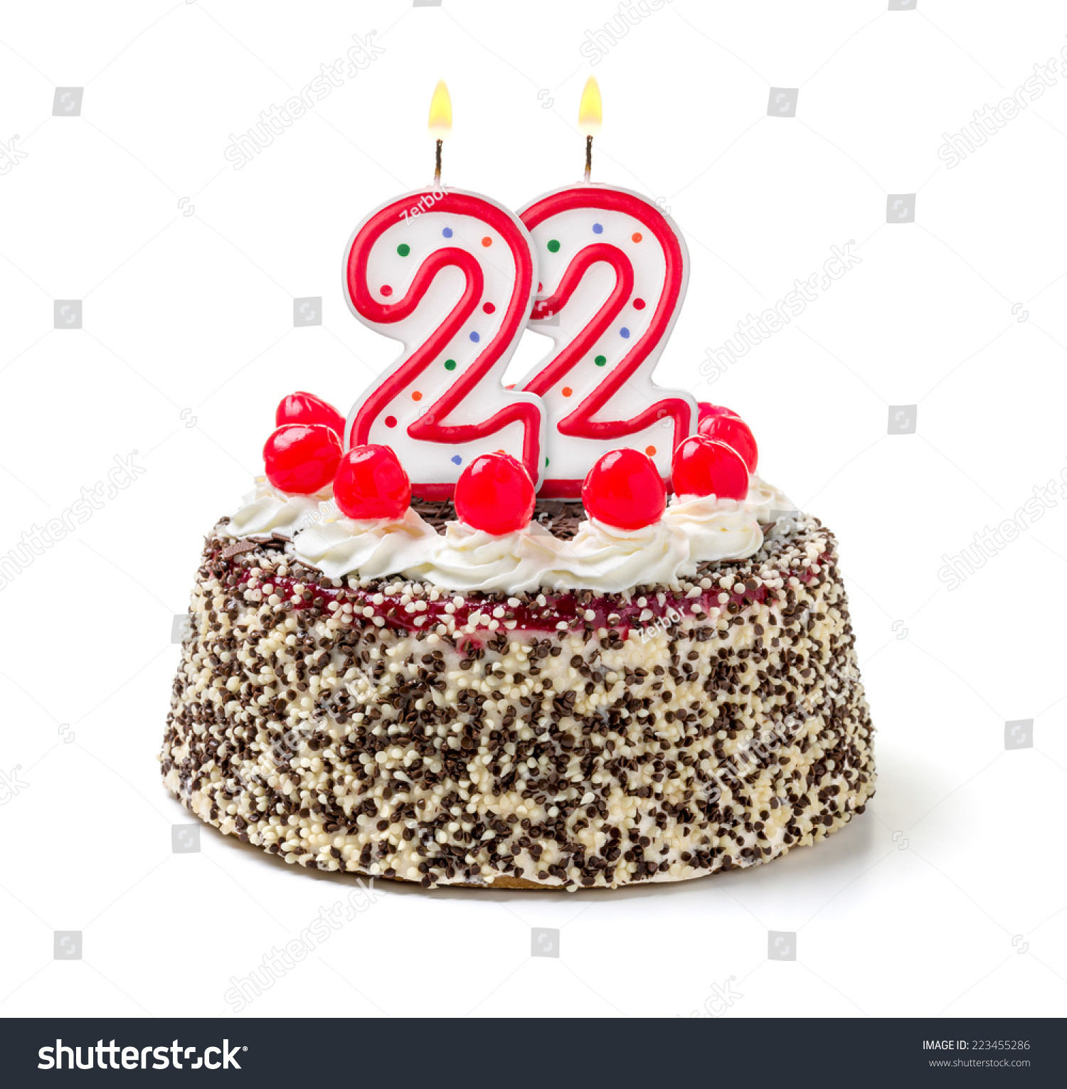 22 Birthday Cake
 Birthday Cake Burning Candle Number 22 Stock
