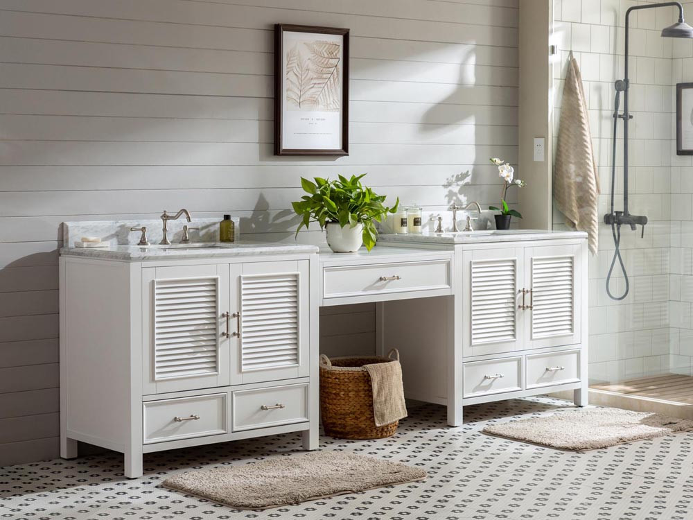 22 Inch Wide Bathroom Vanity
 103 inch Transitional Double Bathroom Vanity White Finish