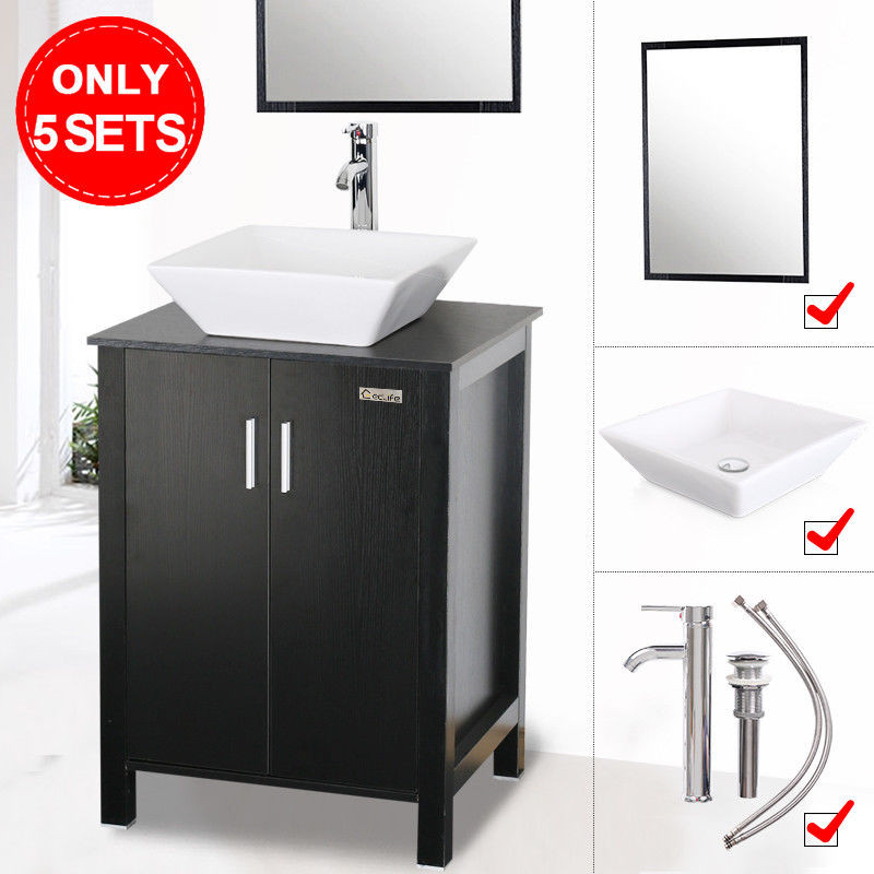 24 Inch Bathroom Vanity Combos
 24" inch Black Bathroom Vanity Single W Mirror Top Ceramic