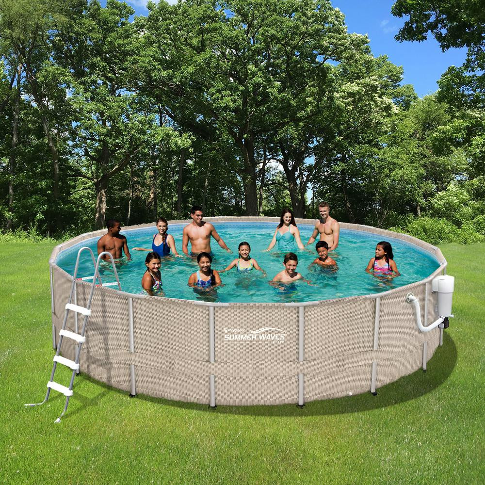 24' Above Ground Pool Packages
 Summer Waves Elite Light Wicker 18 ft Round 52 in D