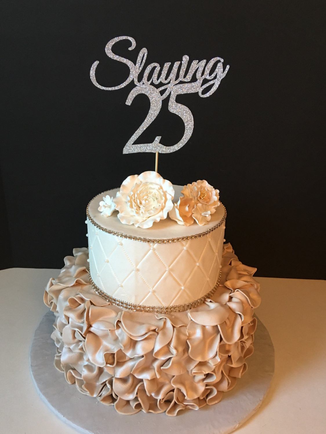25 Birthday Cake
 ANY NUMBER Gold Glitter 25th Birthday Cake Topper Slaying 25
