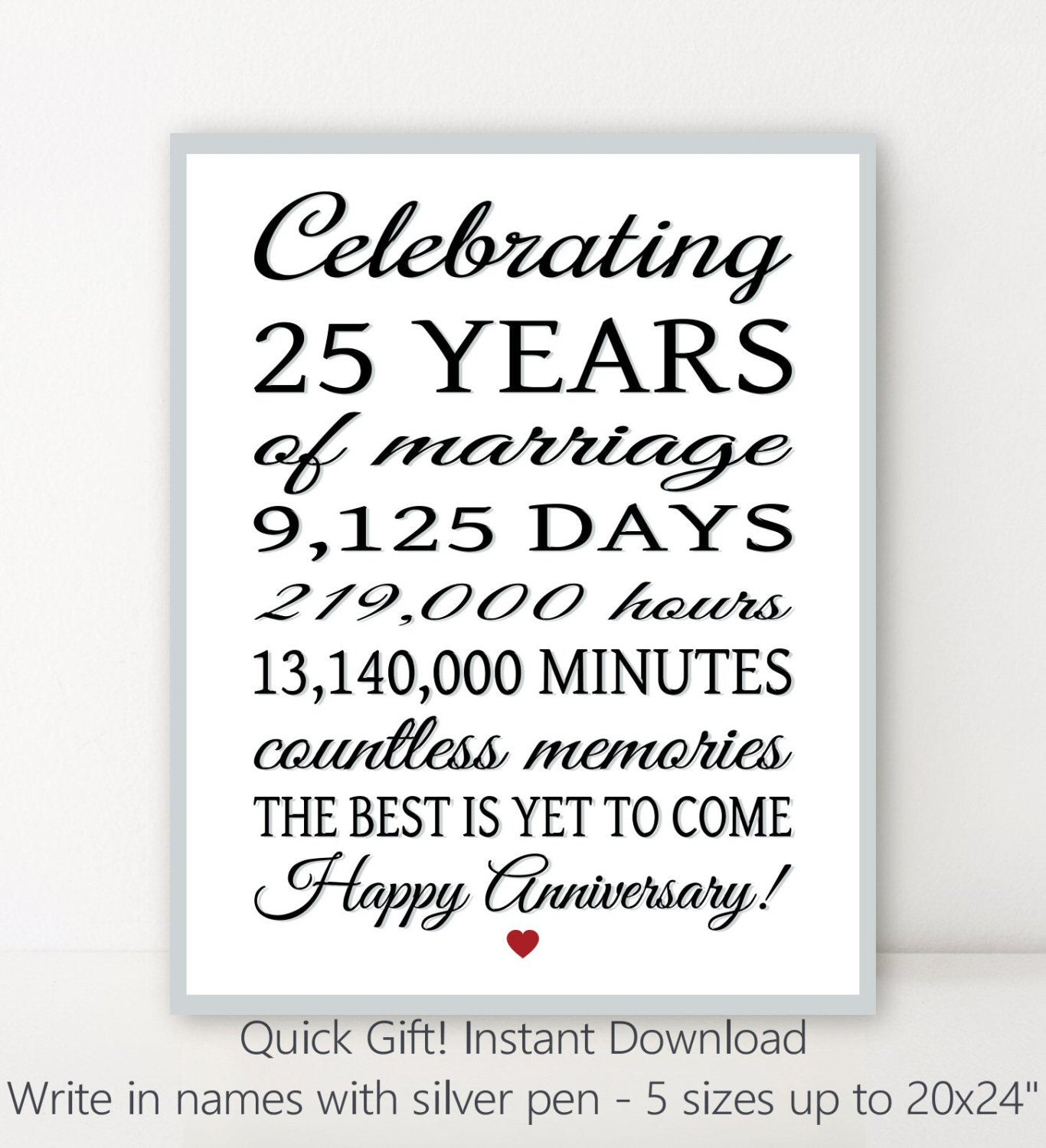 25Th Anniversary Quotes For Husband
 25th ANNIVERSARY 25 Years Parents Anniversary Sign DiY