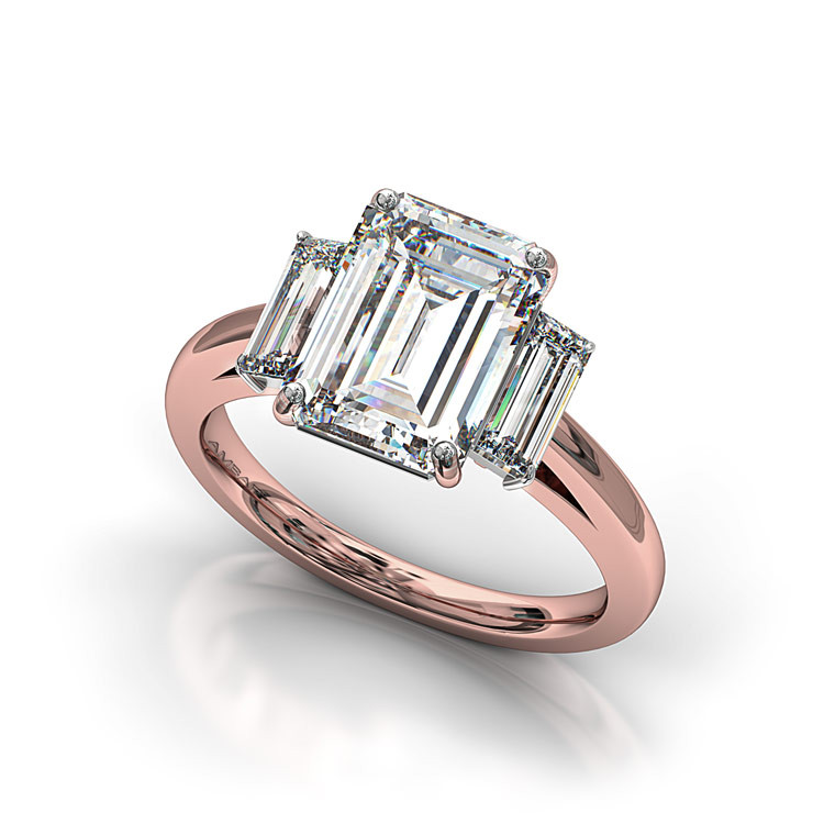 3 Stone Emerald Cut Diamond Engagement Rings
 Emerald Cut Diamond and Baguettes Three Stone Engagement Ring