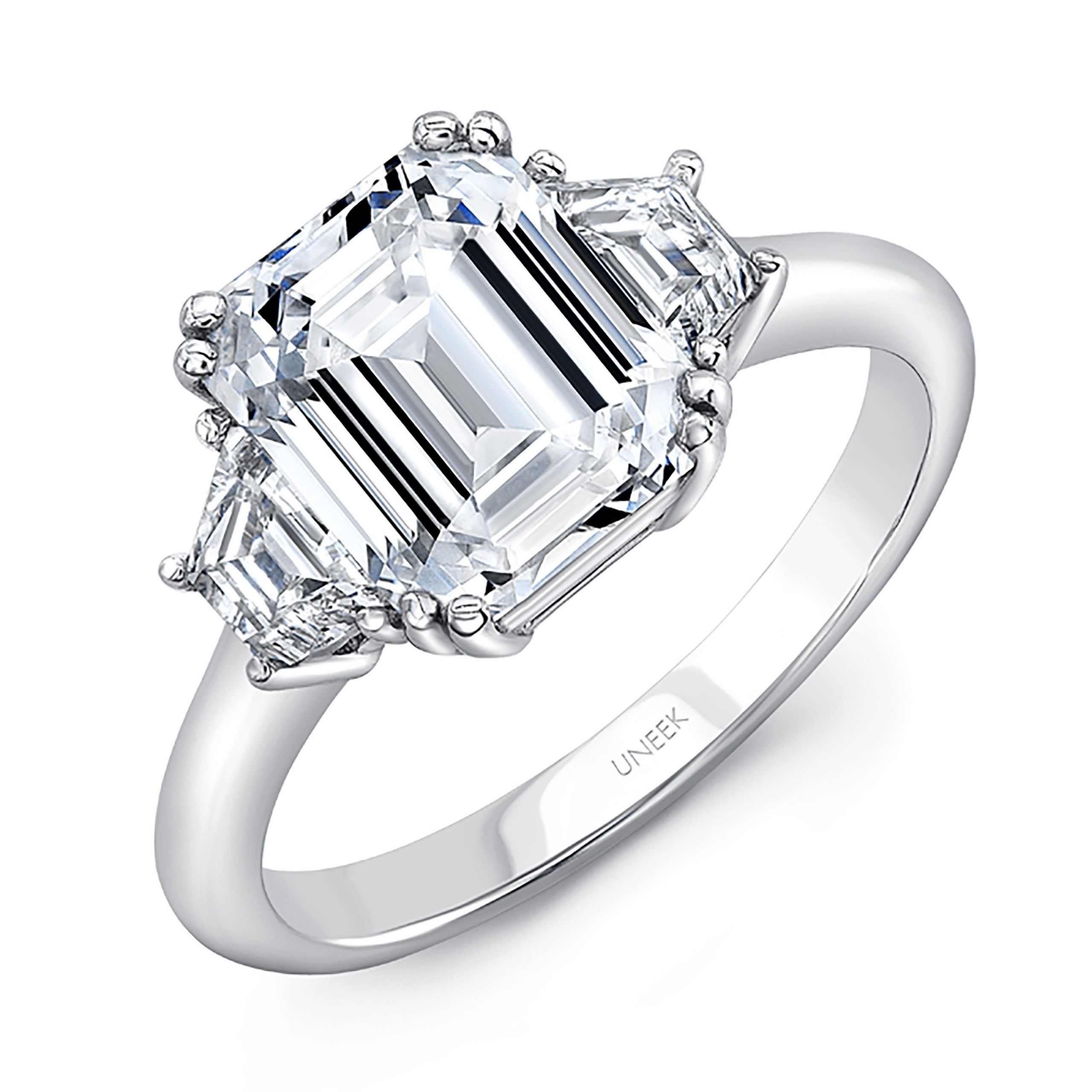 3 Stone Emerald Cut Diamond Engagement Rings
 Uneek Platinum Three Stone Ring with 3 Carat Emerald Cut