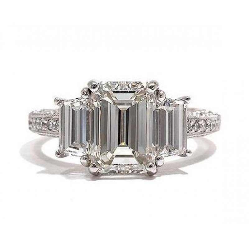 3 Stone Emerald Cut Diamond Engagement Rings
 Emerald Cut Three Stone Diamond Engagement Ring