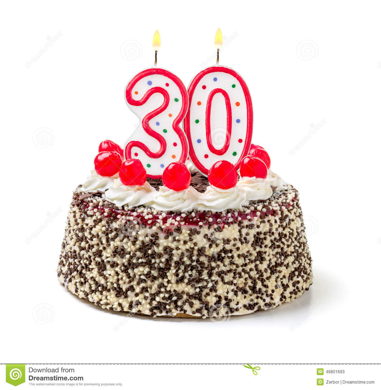 30 Birthday Cake
 Cake With Burning Candle Number 30 Stock Image Image of