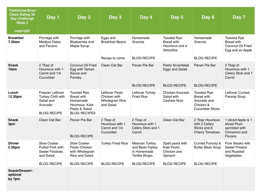 30 Day Clean Eating Challenge
 Week 3 Meal Plan – Clean Eating 30 Day Challenge – The