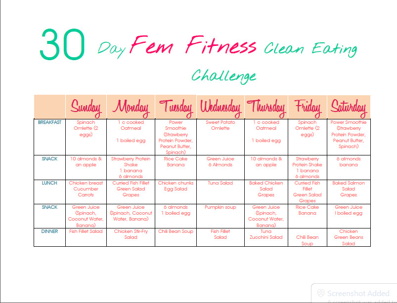 30 Day Clean Eating Challenge
 Fem FITNESS 30 Day Clean Eating Challenge is HERE