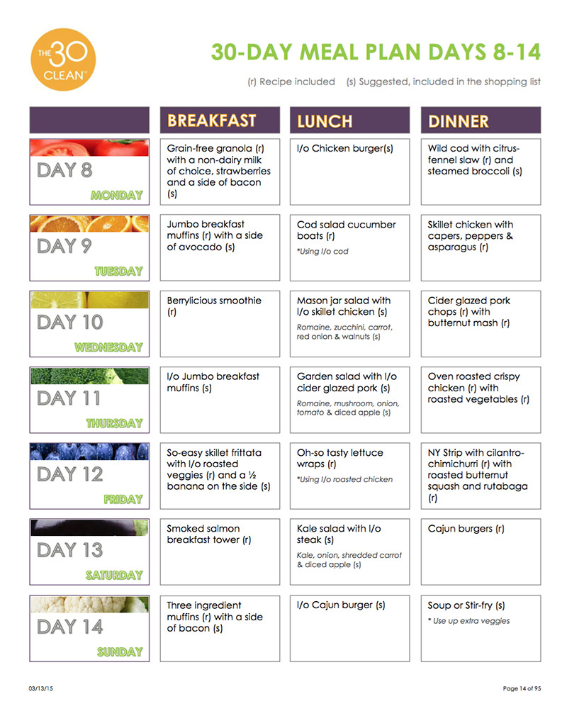 30 Days Clean Eating Plan
 The 30 Clean 30 Day Standard Meal Plan