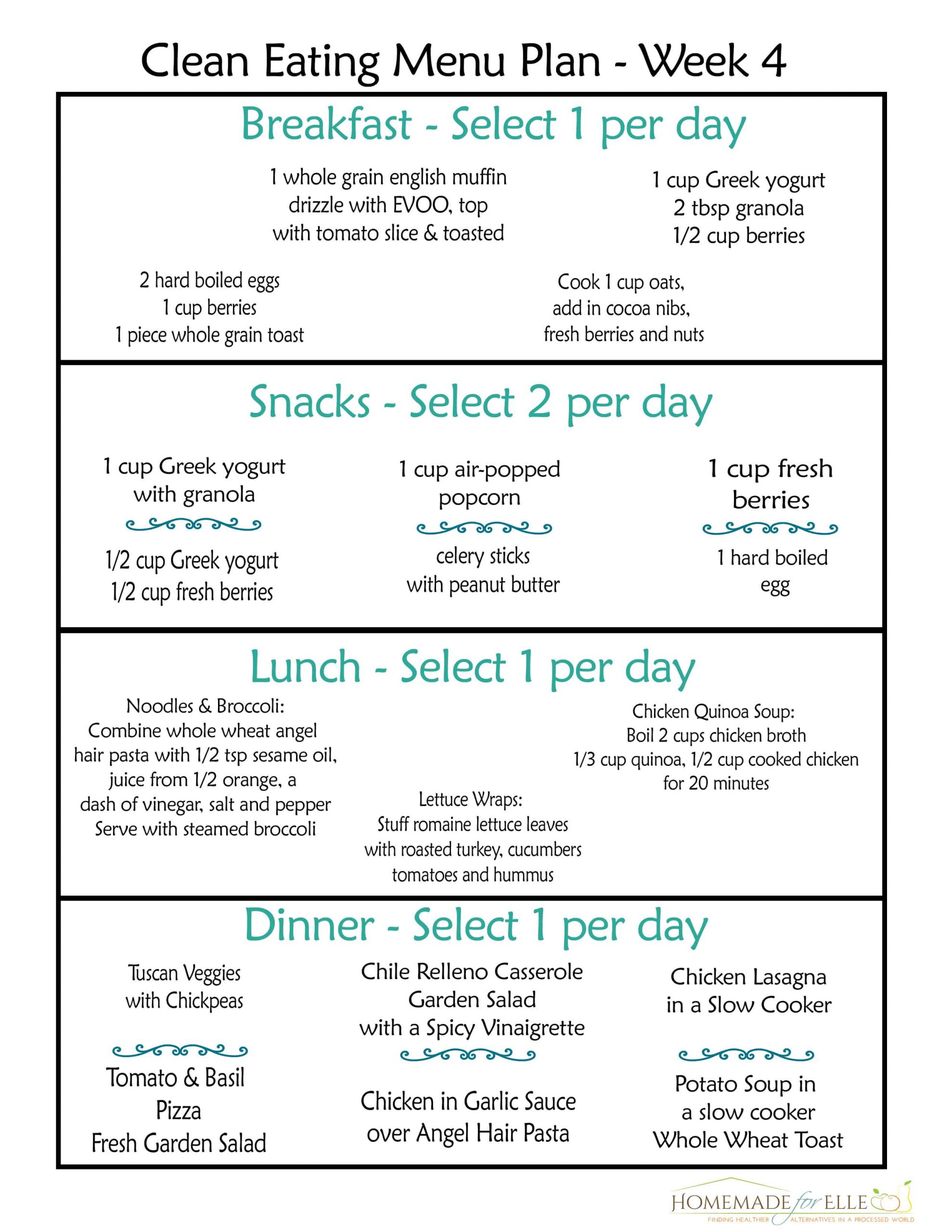 30 Days Clean Eating Plan
 Clean Eating Menu Plan Week 4 ⋆ Homemade for Elle