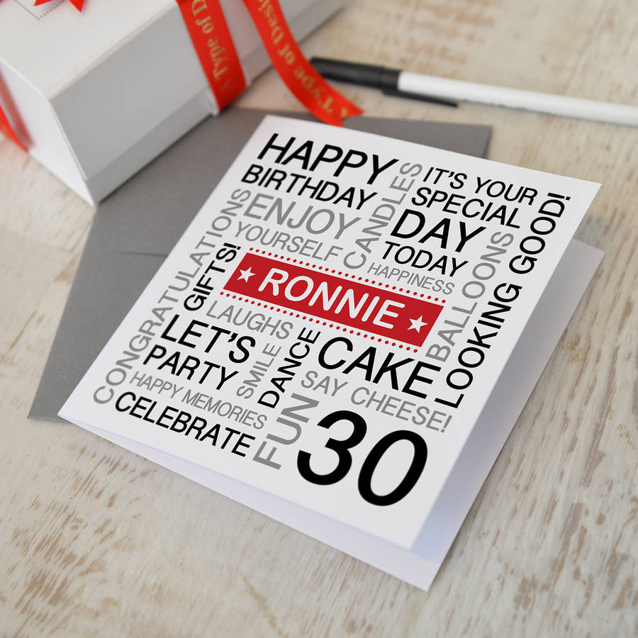 30th Birthday Card
 personalised 30th birthday card by a type of design