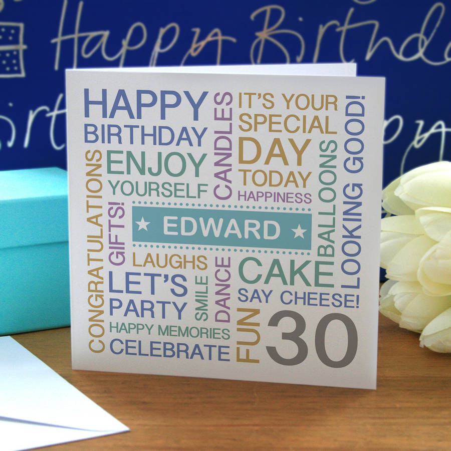 30th Birthday Card
 personalised 30th birthday card by a type of design