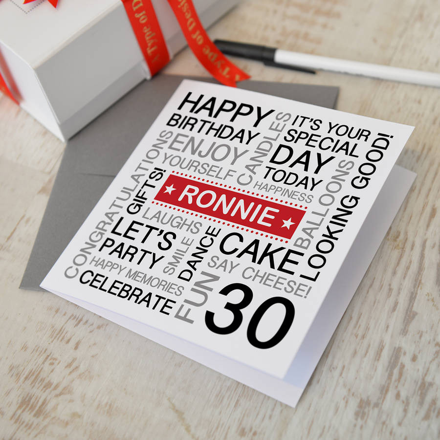 30th Birthday Cards
 personalised 30th birthday card by a type of design