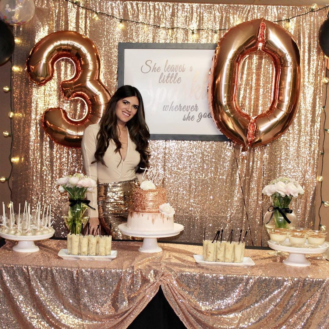 30th Birthday Decorations For Her
 30th birthday rose gold backdrop rose gold cake table