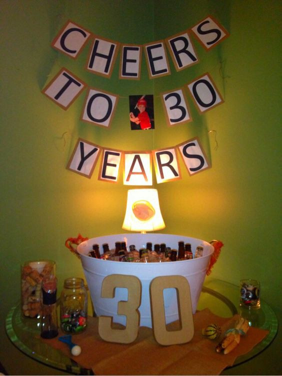 30Th Birthday Gift Ideas For Husband
 Homemade "Cheers to 30 years" banner for the drink table