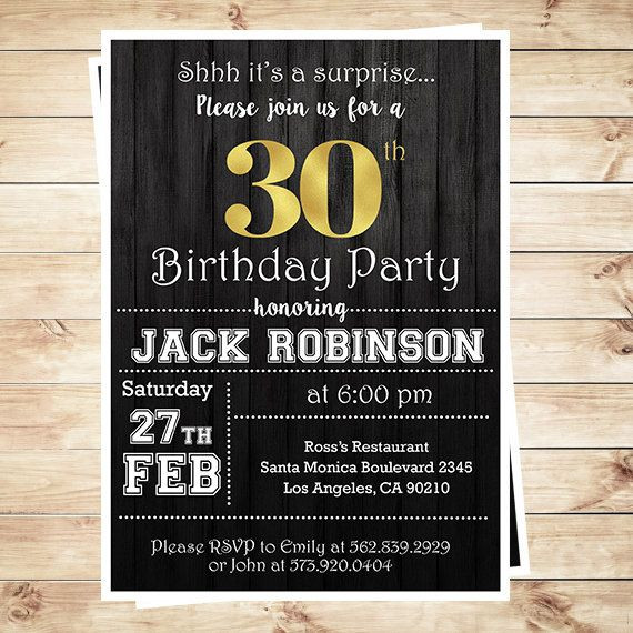 30th Birthday Invitations For Him
 30th Birthday Surprise Party Gold & Black Mens 30th