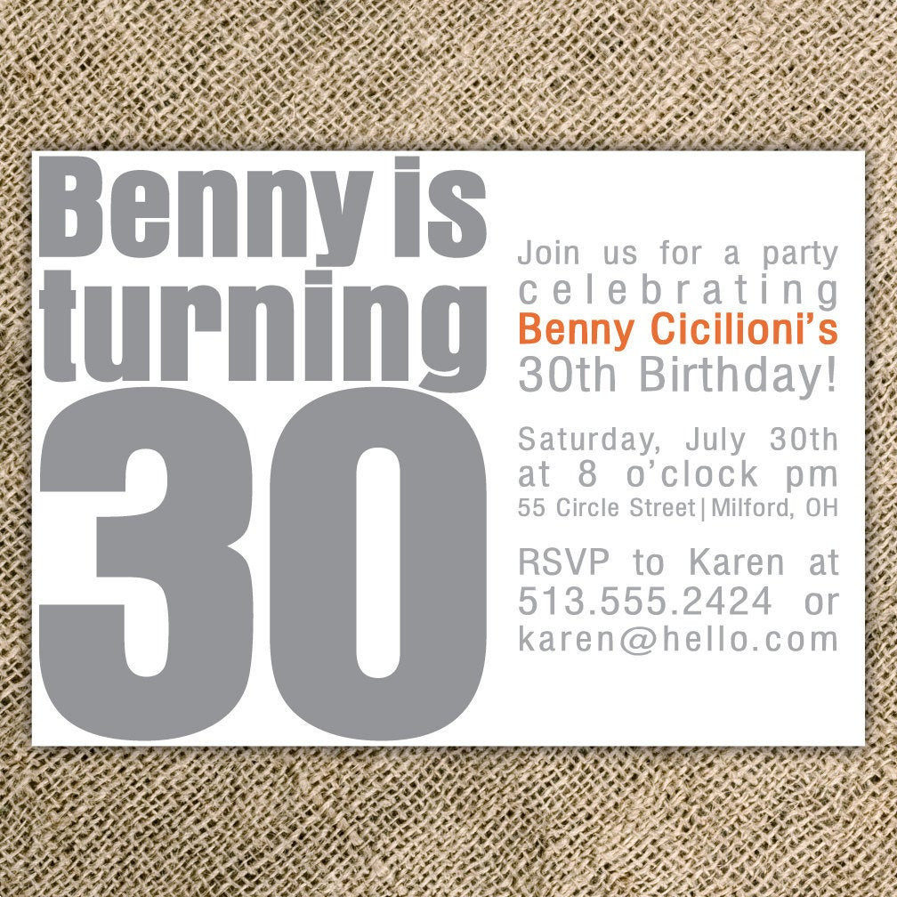 30th Birthday Party Invitation Wording
 30th Birthday Party Invitation by kindlyreply on Etsy